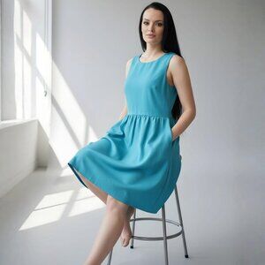 J.Crew ✦ Teal Sleeveless Lined Dress ✦ Pockets Hidden Zip Size 4